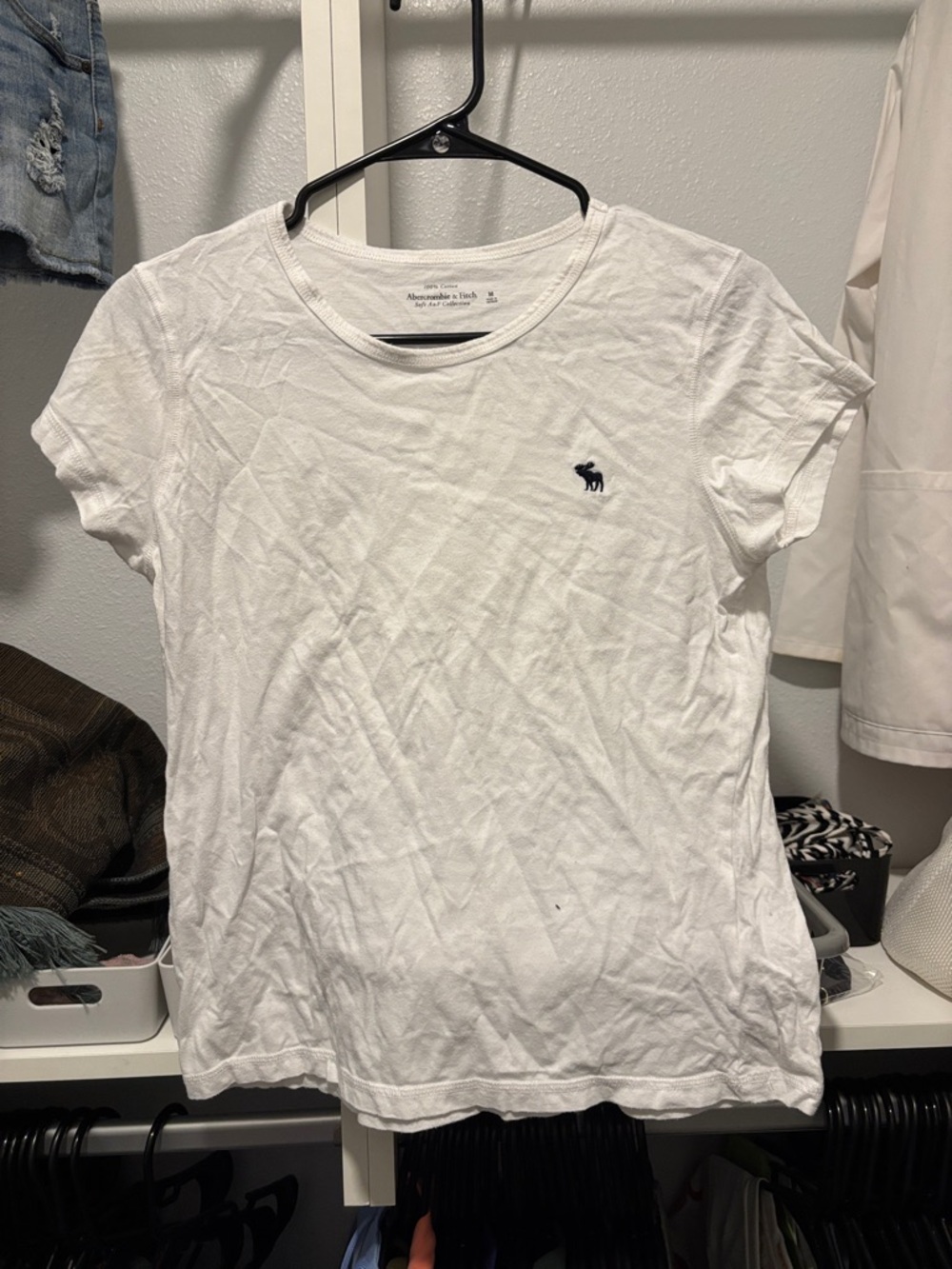 Abercrombie & Fitch White Tee with Navy Moose Logo